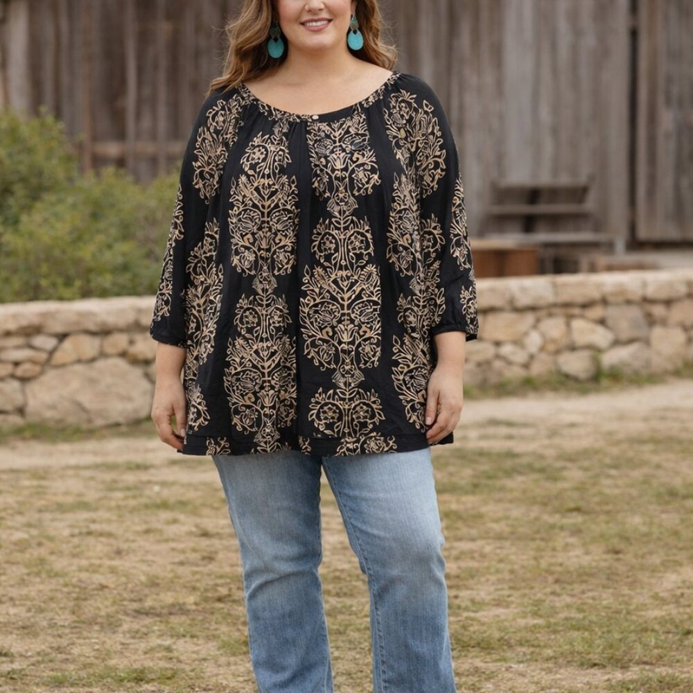 Lucky Brand Women's Shirt 3/4 Sleeve Boho Prairie Cottagecore Plus Size 2X